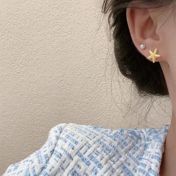 4pcs Ocean Sea Theme Starfish Shell Pearl Conch Earrings Set in Hypoallergenic S - Picture 3 of 6